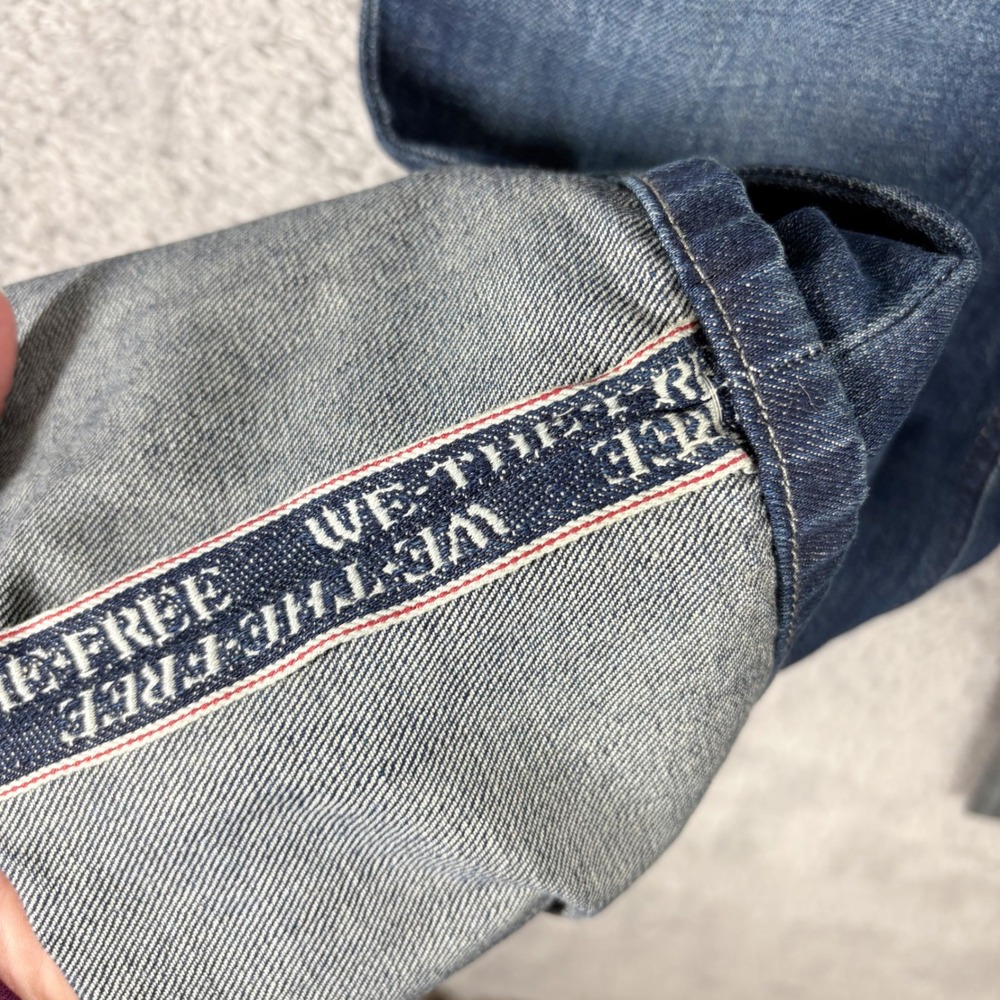 Free People Slim Shade Selvedge Cuffed Wide Leg Jeans Size 30 Dark Wash Logo - Picture 10 of 10